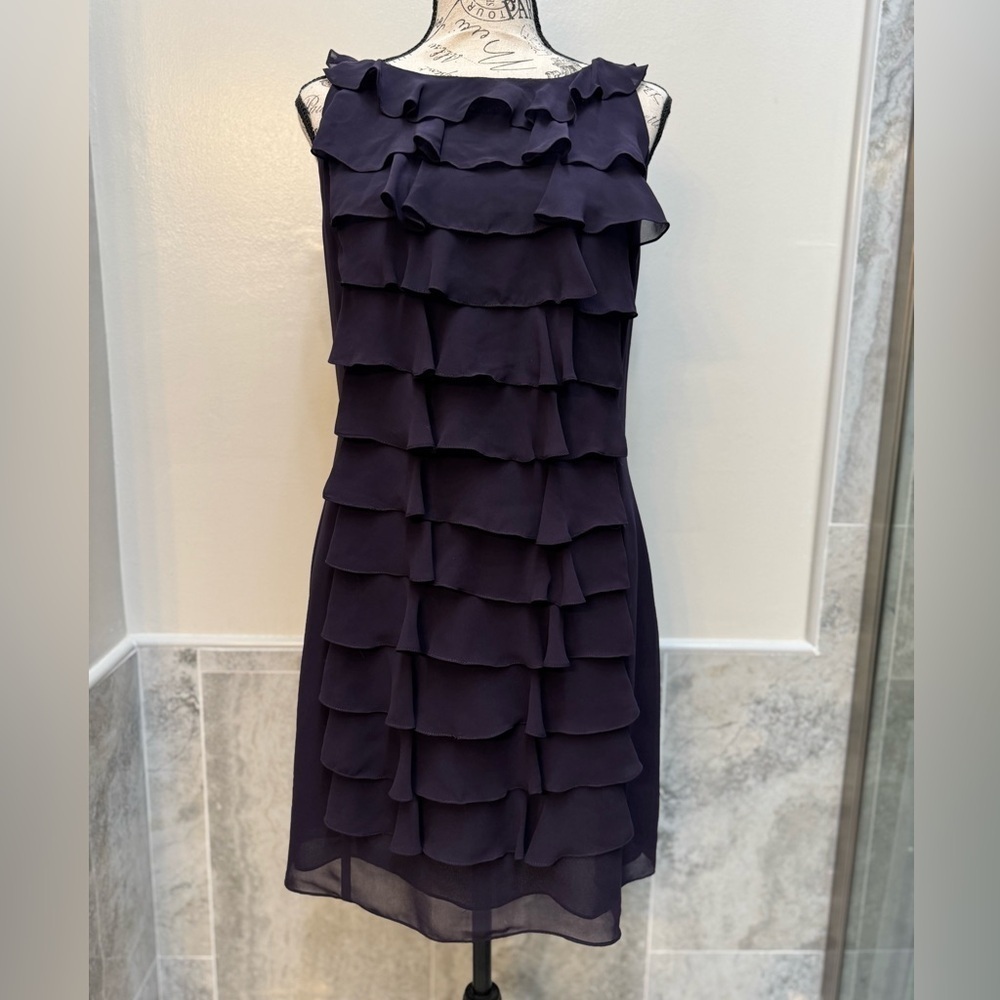 Adriana Papell Purple Ruffle Dress Size 10
